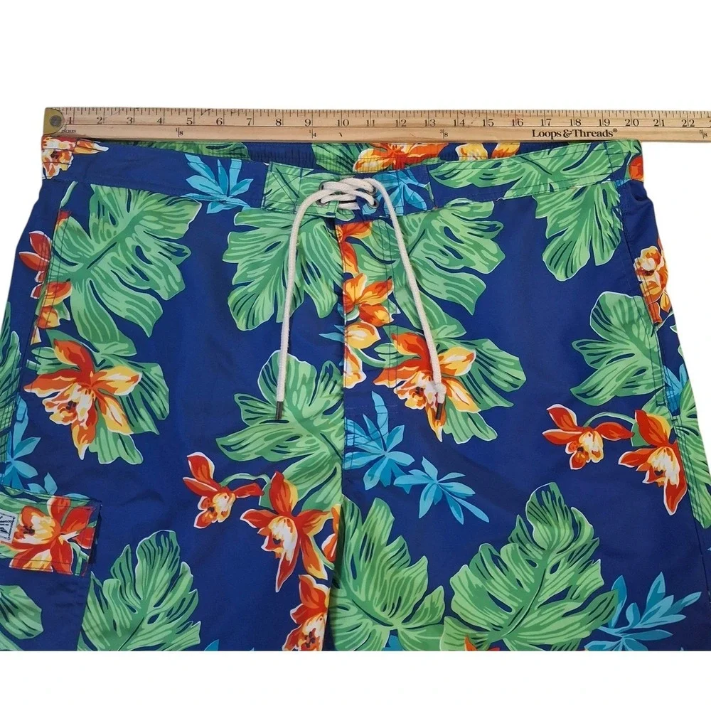 Polo Ralph Lauren Mens XL Blue Tropical Floral Swim Trunks Cargo Board Shorts 8
